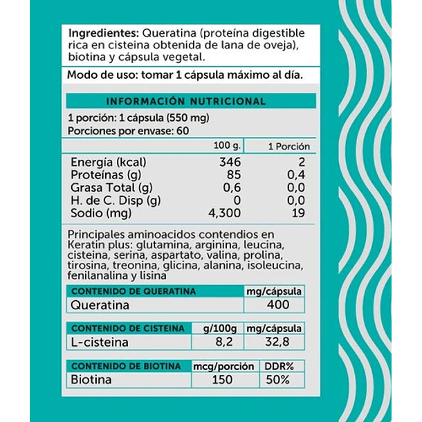 Wellplus - Keratin Plus + Biotina 60 Caps 2