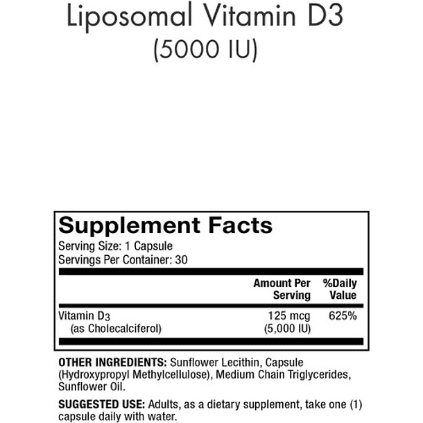 Dr. Mercola, Vitamina D3 Liposomal, 5000 Ui, 30 Cápsulas N/a 3