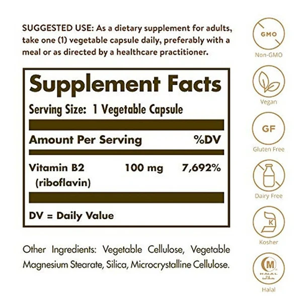 Solgar -vitamina B2 (riboflavina) 100mg 100 Caps  2