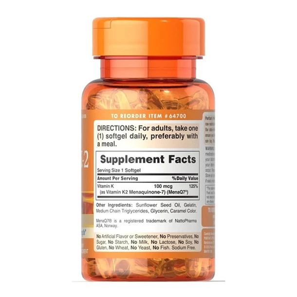 Puritan's Pride - Vitamina K2 100mcg 30 Capsulas Blandas 3