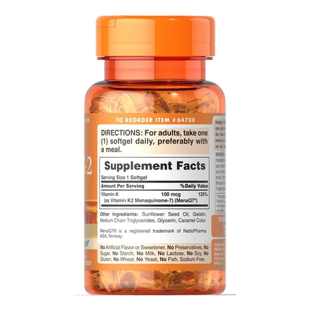 Puritan's Pride - Vitamina K2 100mcg 30 Capsulas Blandas 6
