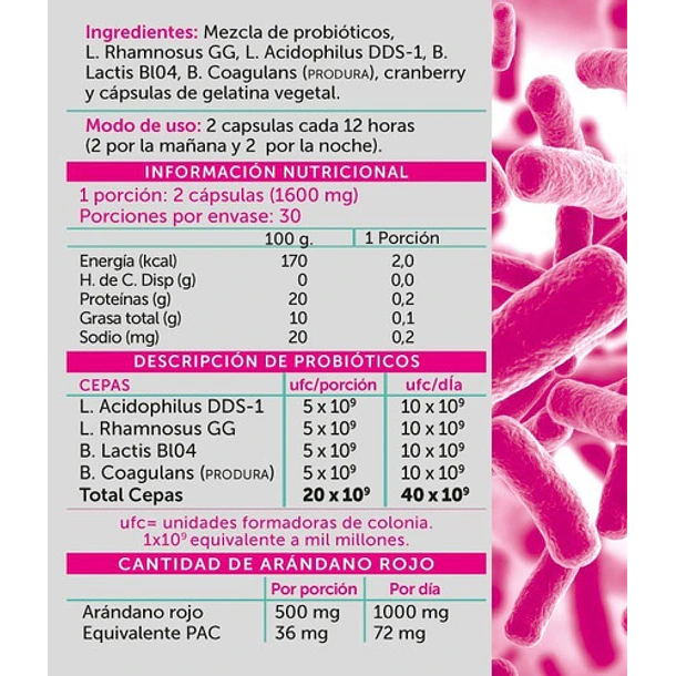 Wellplus - Probiotic 40b Cranberry 120 Cápsulas 2