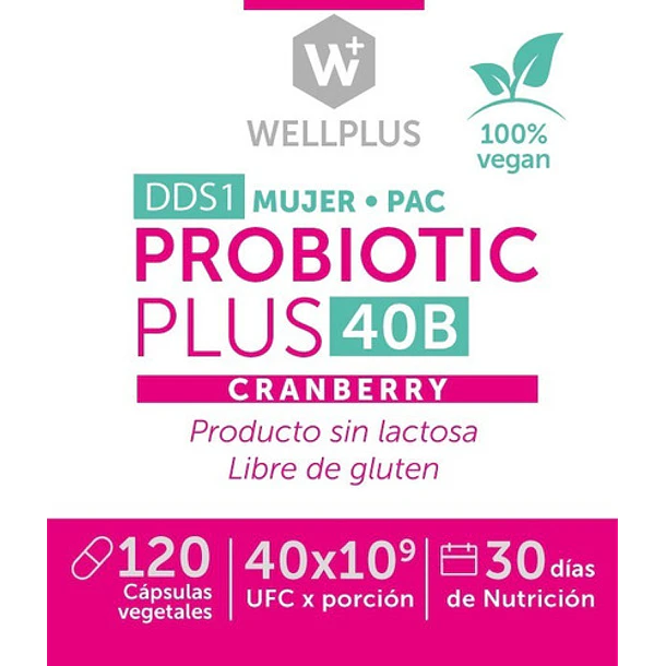 Wellplus - Probiotic 40b Cranberry 120 Cápsulas 3