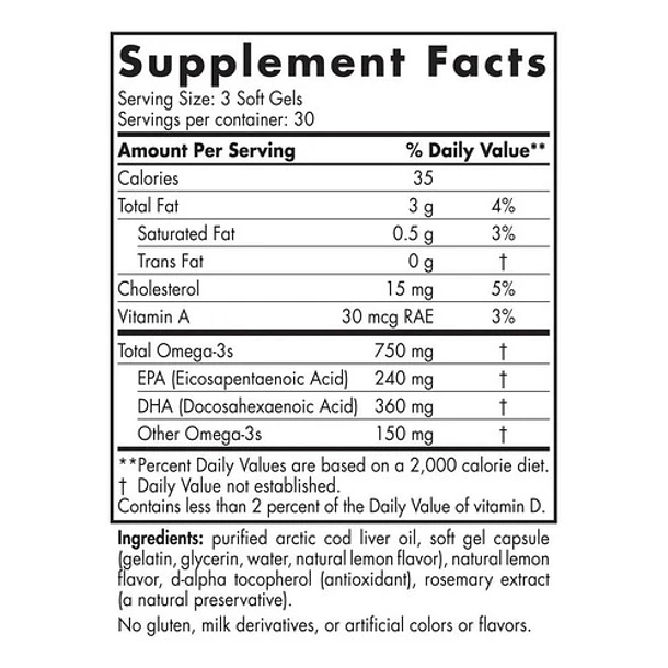 Nordic Naturals - Artic Cod Liver Oil (bacalao) Sabor Limón 2