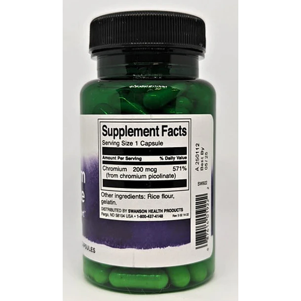 Swanson - Picolinato De Cromo 200mcg 200 Caps Control Azucar 3