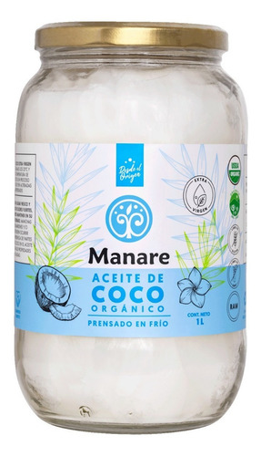 ACEITE DE COCO ORGÁNICO MANARE 500 ML 6 UNID