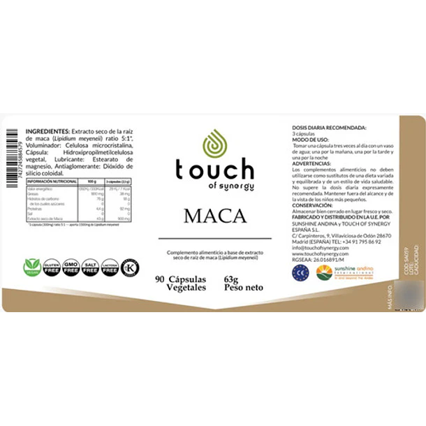 Touch Of Synergy- Maca 900mg 90 Capsulas 2