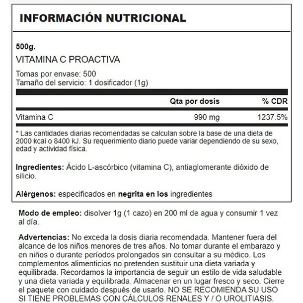 Proactive - Vitamina C En Polvo 500 Grs 2
