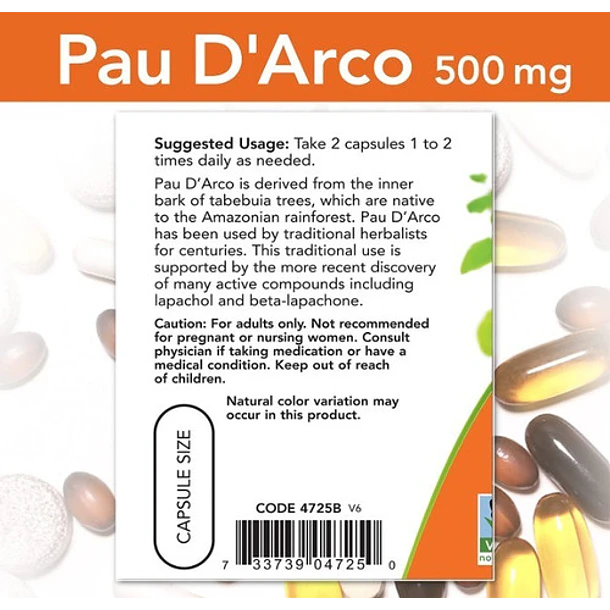 Now Foods - Pau D Arco 500mg 100 Caps  3