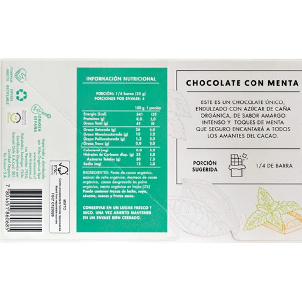 Manare - Barra De Chocolate Con Menta 70% Cacao 100g 3