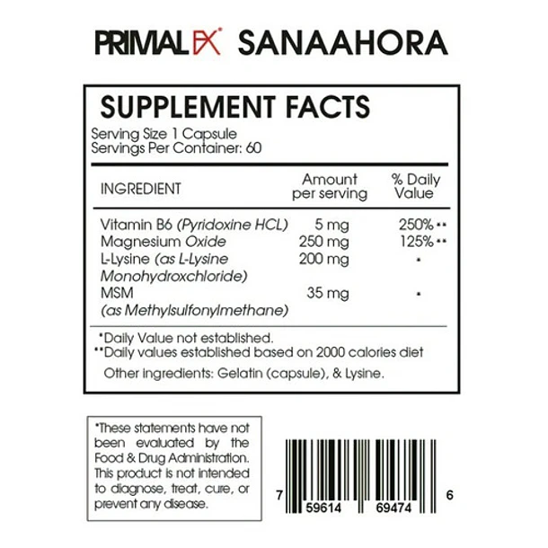 Primal Fx - Magnesio Magnesium + Lysine M6 60caps Sin Sabor 5
