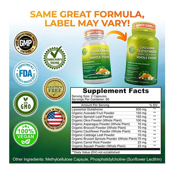 Glutatión Liposomal 500 C/ Alimentos Orgánicos 500 Mg 120cps 3
