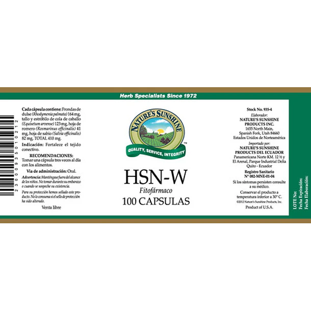 Natures Sunshine - Hsn-w (cabello, Piel, Uñas) 100 Caps 2