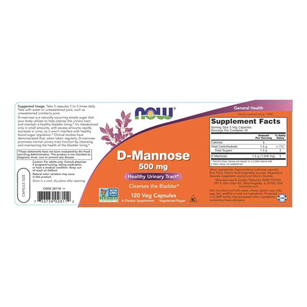 Now - D-mannose 500mg 120caps 3