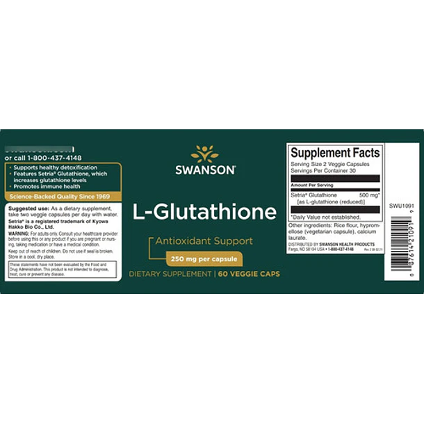 Swanson - Ultra- L-glutatión 250mg 60 Cápsulas Vegetales 3