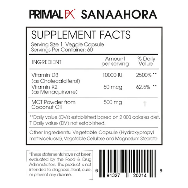 Primal Fx - Vitamina D3 10.000 Ui + Mk4 60caps Sin Sabor 3
