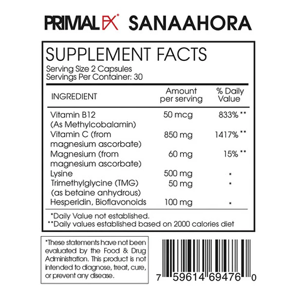Primal Fx I Vitamina C + Active B I 60 Capsules I Dr Ludwig Sabor Sin Sabor 3