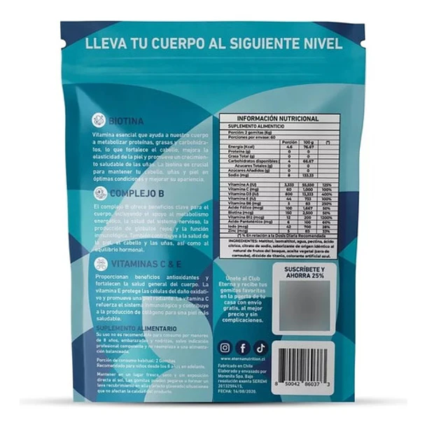 Eterna Nutrition - Biotina + Multivitamínico 120gomitas 2