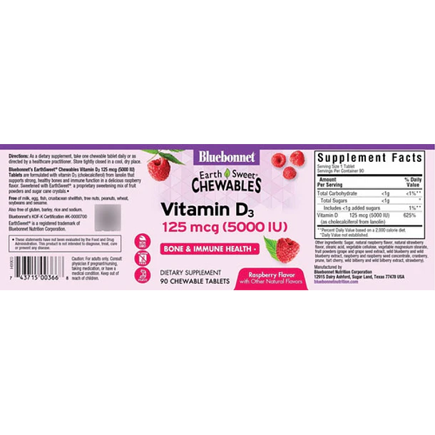 Bluebonnet - Vitamina D3 5000iu (125gr) Masticables 2