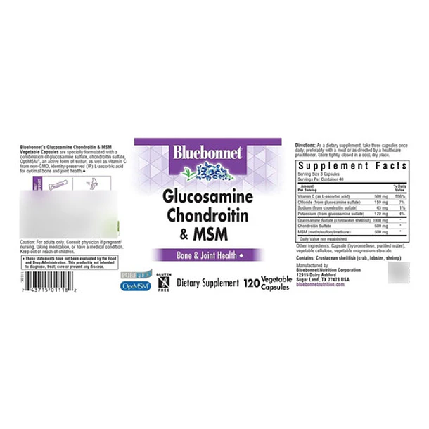Bluebonnet - Glucosamina Con Condroitina + Msm 12o Caps 2