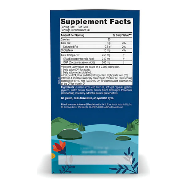 Aceite De Higado De Bacalao 750mg 90 Softgel Nordic Naturals Sabor Limón 2