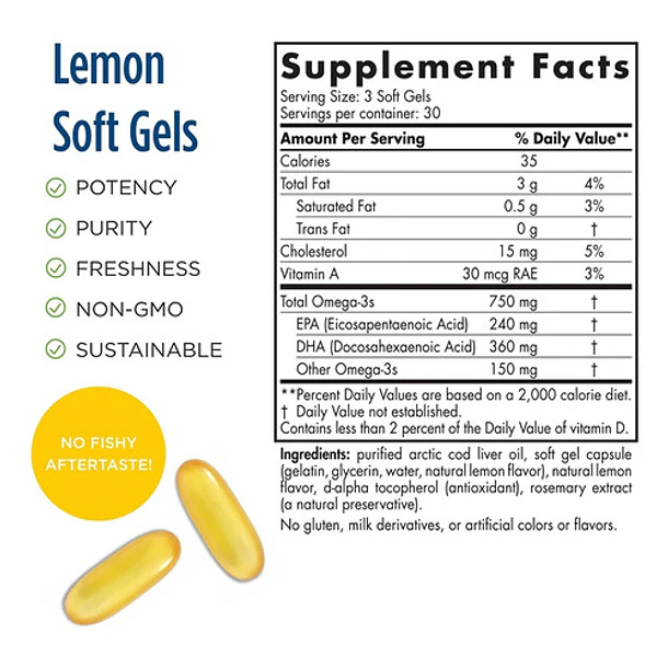 Aceite De Higado De Bacalao 750mg 90 Softgel Nordic Naturals Sabor Limón 9