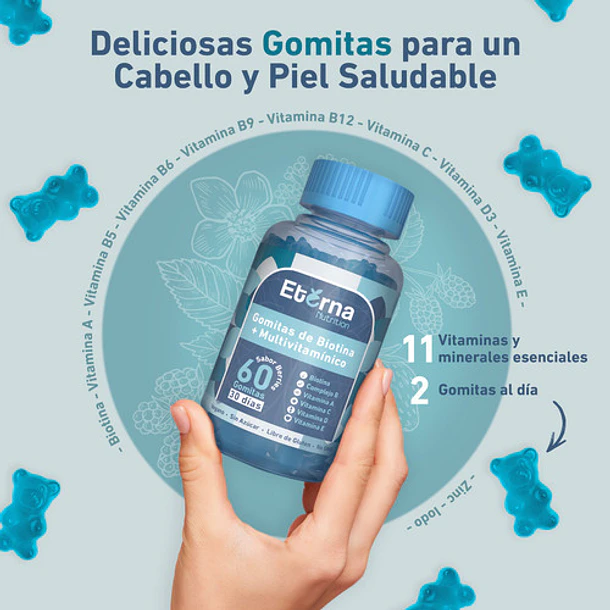 Gomitas Eterna Biotina + Multivitamínico (2 Meses) Sabor Berries 4