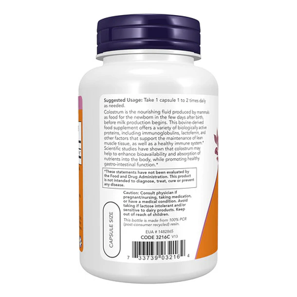 Now Calostro 500 Mg, Inmunoglobulinas, Lactoferrina 120 Caps 3
