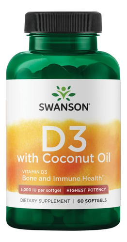 Swanson- D3 5000UI Con Aceite De Coco 60 Capsulas