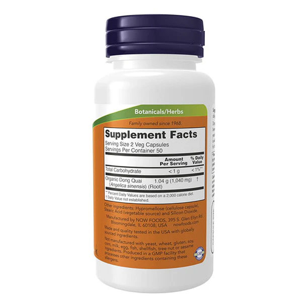 Dong Quai 520 Mg 100 Cápsulas Verduras Now Foods Imp Usa, Sabor Sin Sabor 3