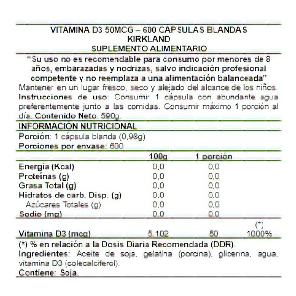 Kirkland -vitamina D3 2.000 Ui 600 Softgels (sistema Inmune) 6