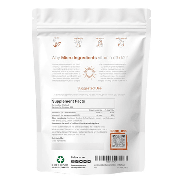 Microingredientes - D3 + K2 5000ui 300 Capsulas 2