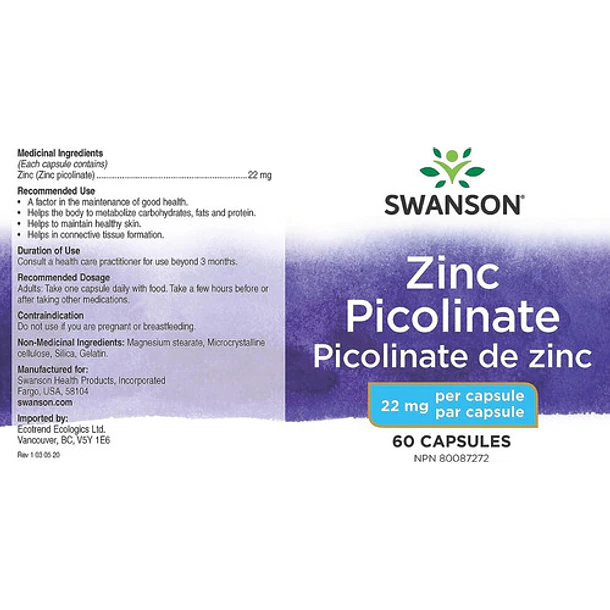 Swanson - Zinc Picolinato 22mg 60caps 3