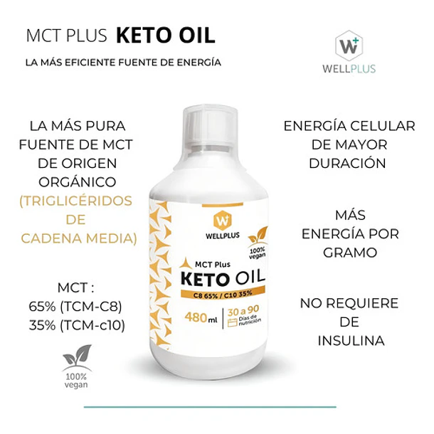 Keto Oil  Mct Plus 480 Ml. Wellplus. 100% Vegano 4