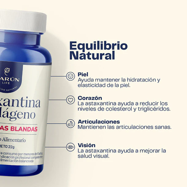 Astaxantina + Colágeno Hidrolizado Karun Life 30 Cápsulas Premium Sin Sabor 3