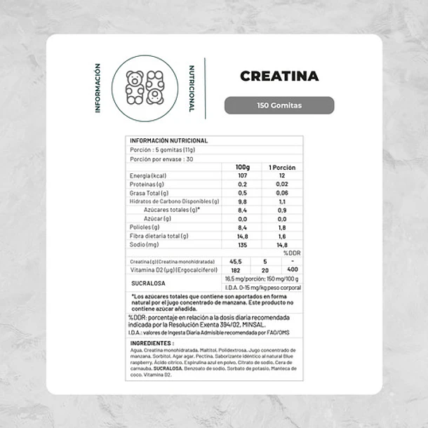Karun Life - Creatina Monohidratada 330g 150 Gomitas Arándano 2