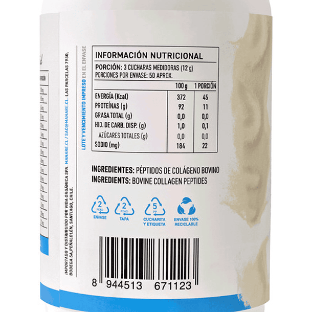 Manare - Péptidos De Colágeno En Polvo 600g N/a 8