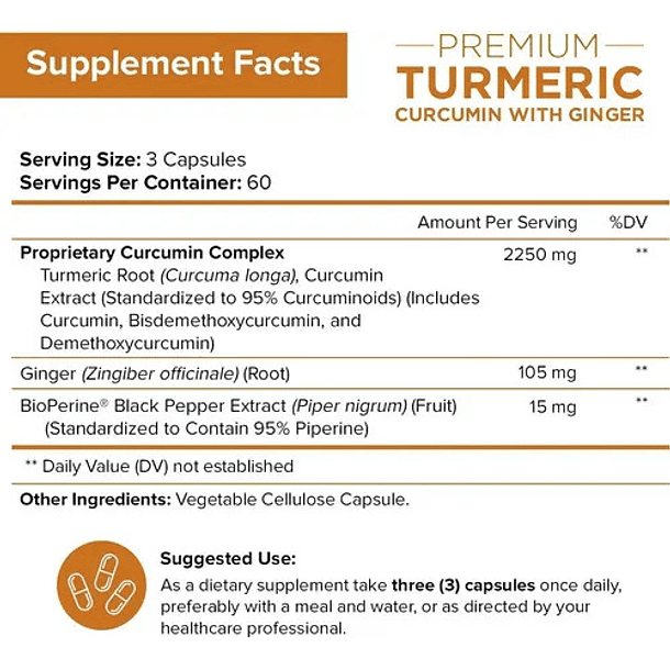 Turmeric Curcumin Ginger 2250mg (180 Cápsulas) Sin Sabor 6