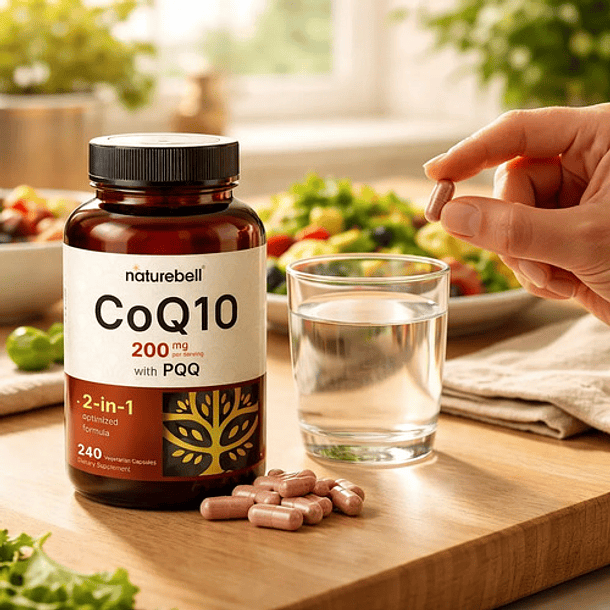 Suplemento Naturebell Coq10 Ubiquinona De 200 Mg Con Pqq 240 Sin Sabor 6