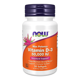 Vitamina D3 50000 Iu Maxima Potencia Now 50 Capsulas Blandas Sabor Neutro