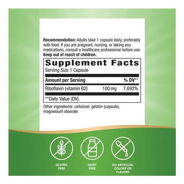 Natures Way - Riboflavina Vitamina B2 100mg 100 Capsulas N/a 2