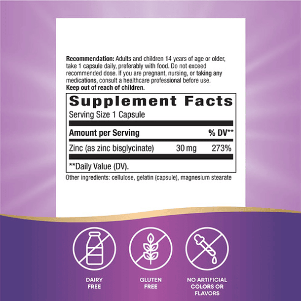 Natures Way - Zinc Chelate 30mg 100 Capsulas N/a 2