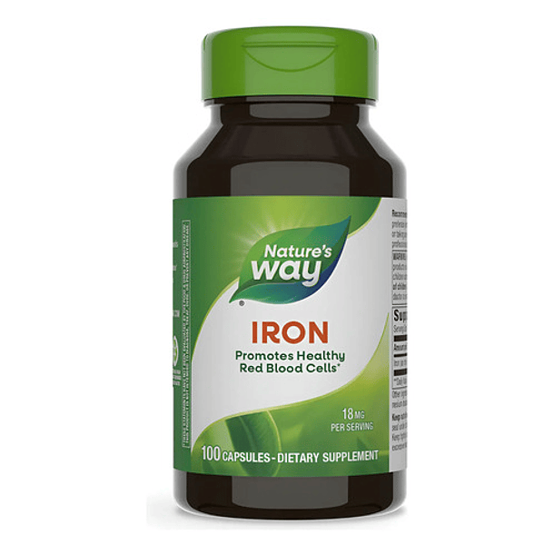 Natures Way - Iron Hierro 18mg 100 Capsulas Sabor Neutro 1