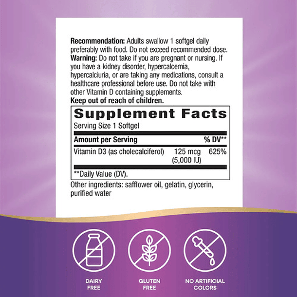 Natures Way - Vitamina D3 Max 5000ui 240 Capsulas N/a 2