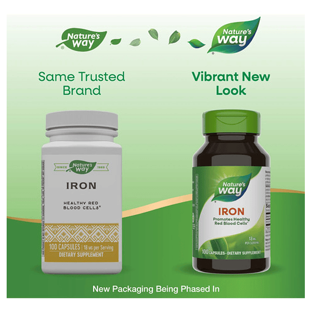 Natures Way - Iron Hierro 18mg 100 Capsulas Sabor Neutro 3