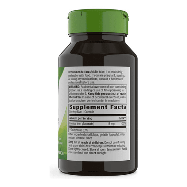 Natures Way - Iron Hierro 18mg 100 Capsulas Sabor Neutro 4
