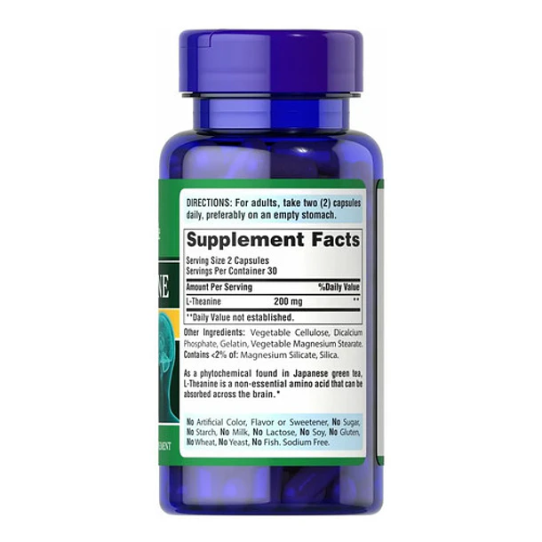 L-teanina 200mg 60 Cápsulas Puritan's Pride Sin Sabor 2