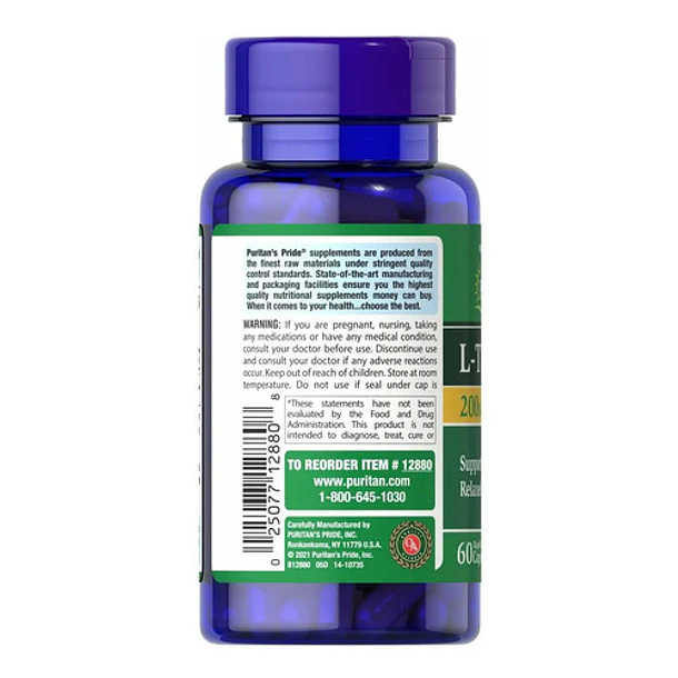 L-teanina 200mg 60 Cápsulas Puritan's Pride Sin Sabor 3