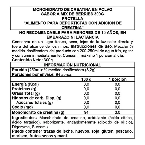 Creatina Creapure 300gr - Protella Berry Mix 2