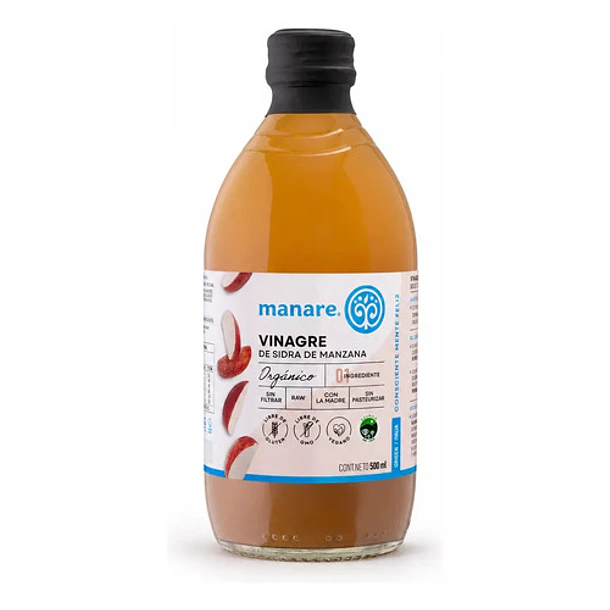 Vinagre De Manzana Orgánico 500 Manare Con Madre Sin Gluten 1